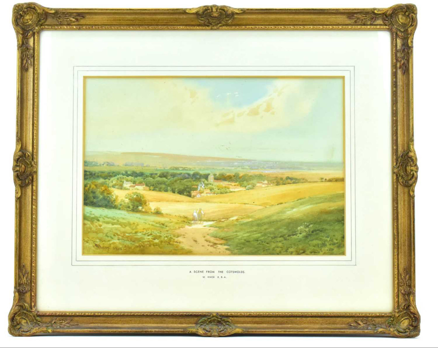 Wilfred Knox RBA Watercolour | A Scene from the Cotswolds | Original British Landscape Painting | Vintage English Countryside Art Gilt Frame