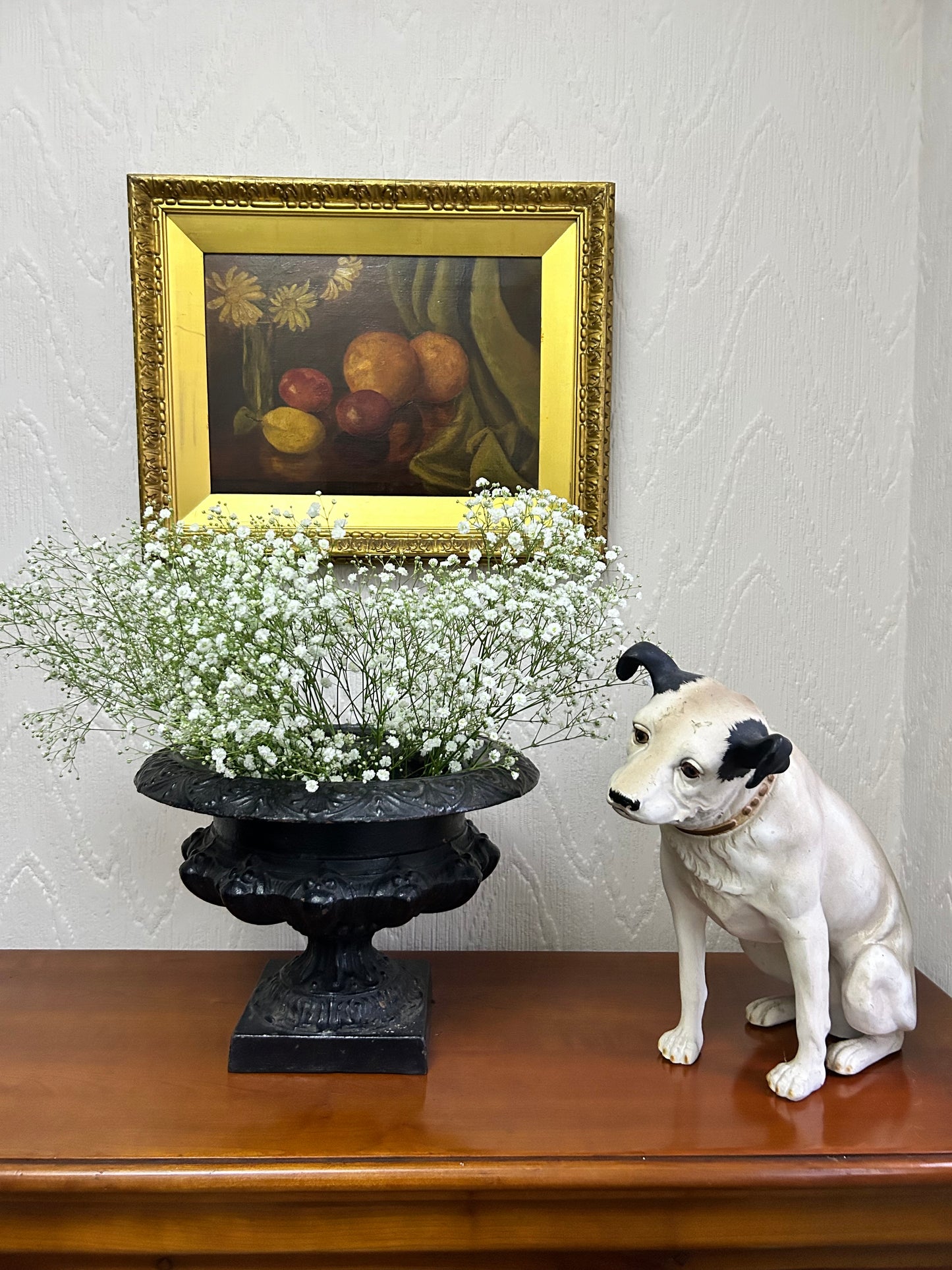 Still Life Oil Painting On Canvas Of Fruit and Flowers Late 19th Early 20th Century