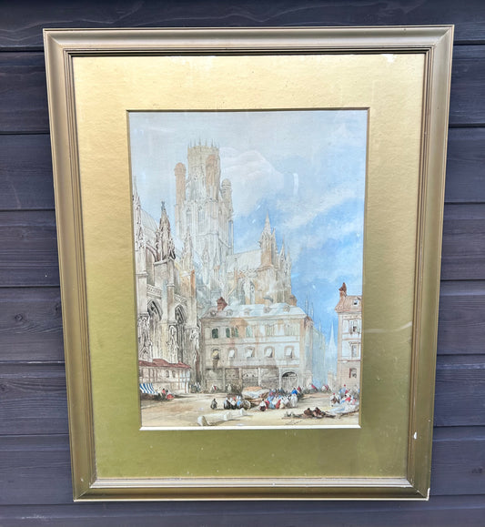 David Roberts RA 1796-1864 (circle of) 19th Century Watercolour Rouen Cathedral Signed to Bottom