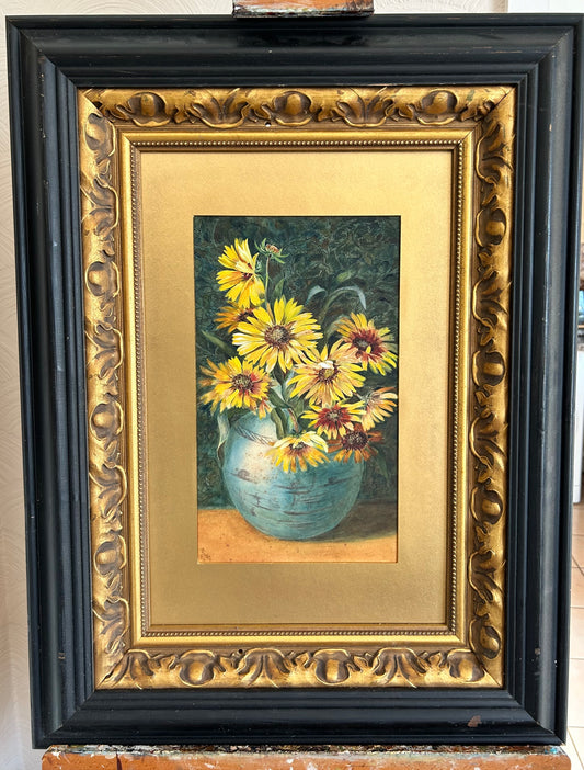 Mary H Lee Victorian Gouche On Board Painting Still Life With Flowers Framed