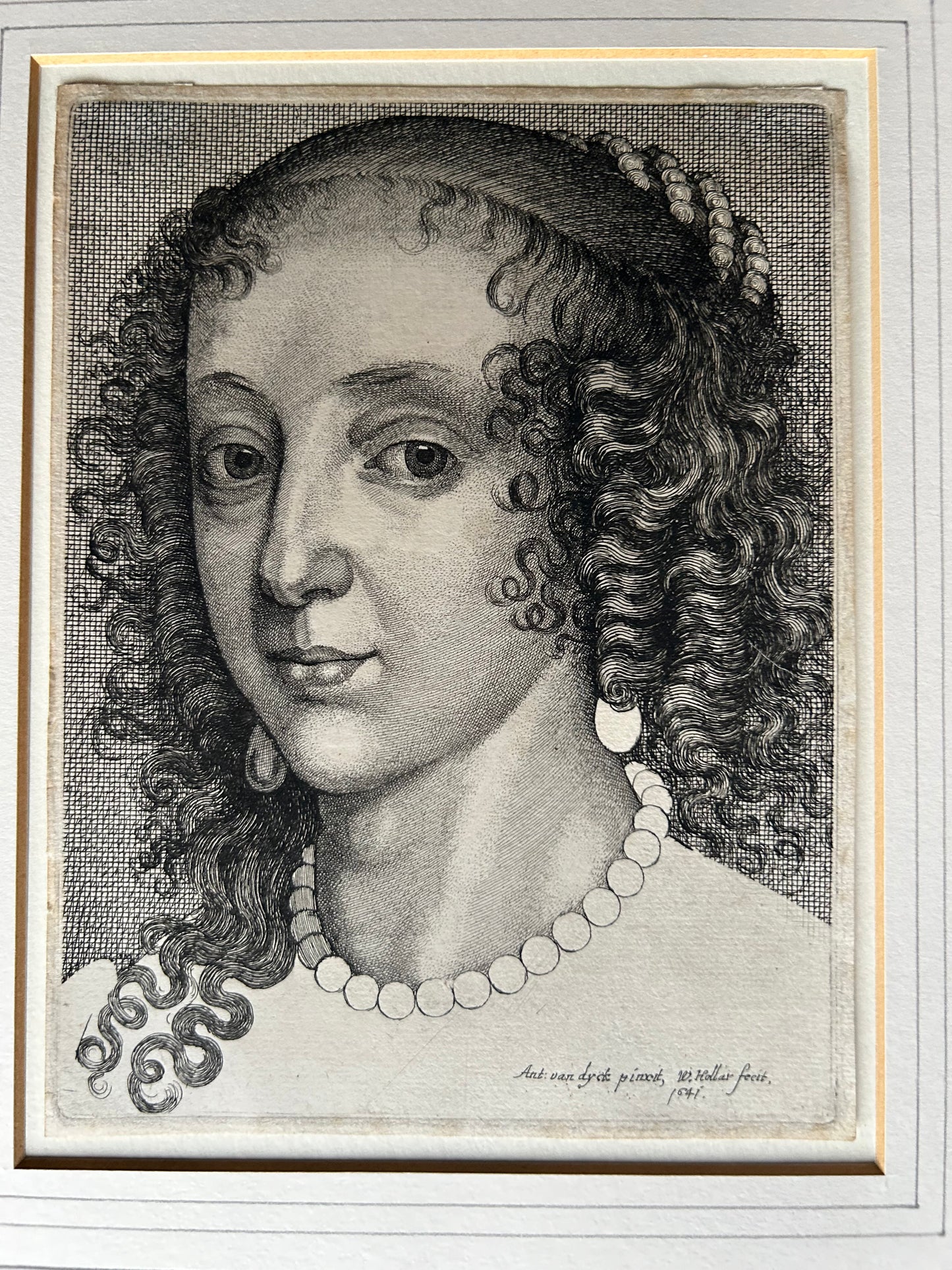 Wenceslaus Hollar 1607-1677 Original Etching of Queen Henrietta Maria Inscribed and dated 1641 Very Rare Etching With Provenance