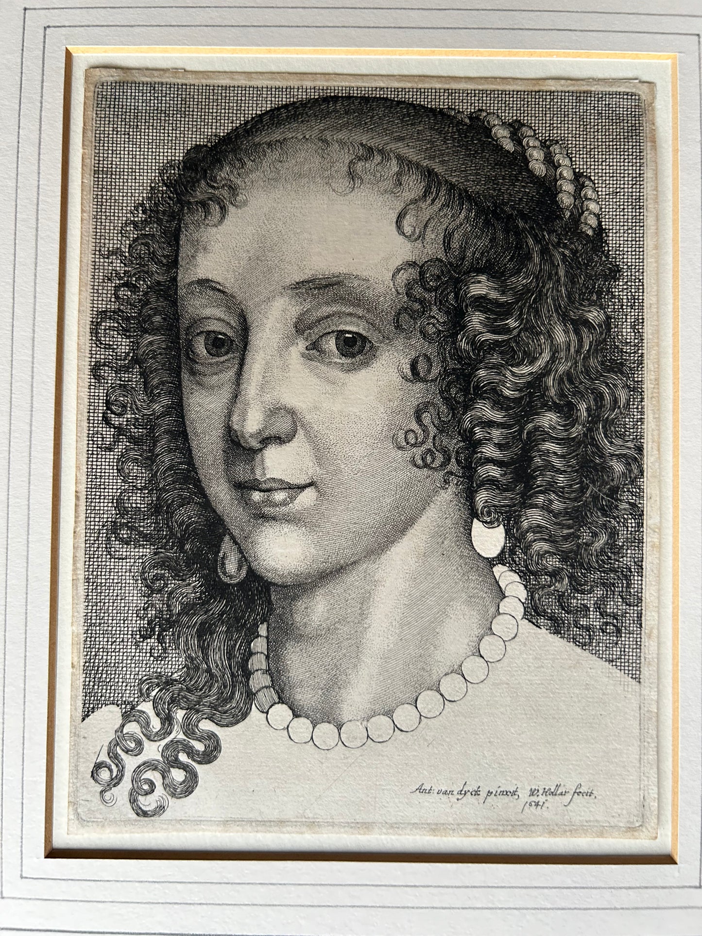 Wenceslaus Hollar 1607-1677 Original Etching of Queen Henrietta Maria Inscribed and dated 1641 Very Rare Etching With Provenance