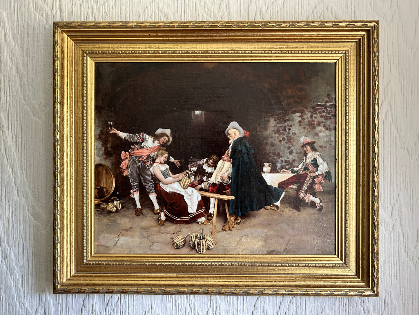 Oil Painting On Board Tavern Scene in 18th Century Manner Stunning Old Master Style Painting In Gilt Frame