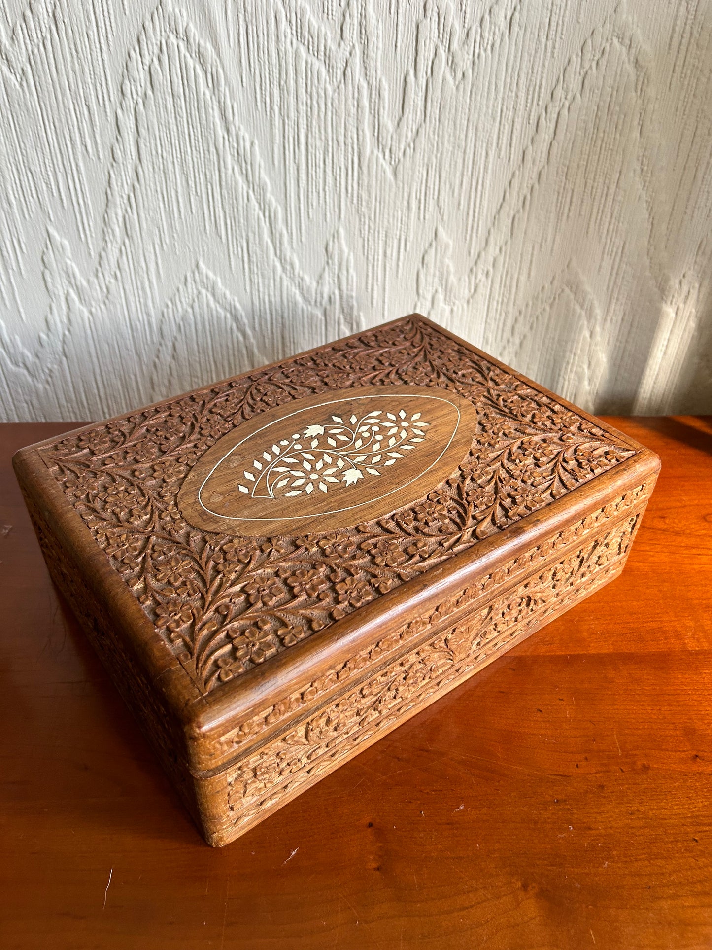 Carved Indian Wooden Jewellery Trinket Box Beautifully Carved Box Ideal Gift For Keeping Treasures in