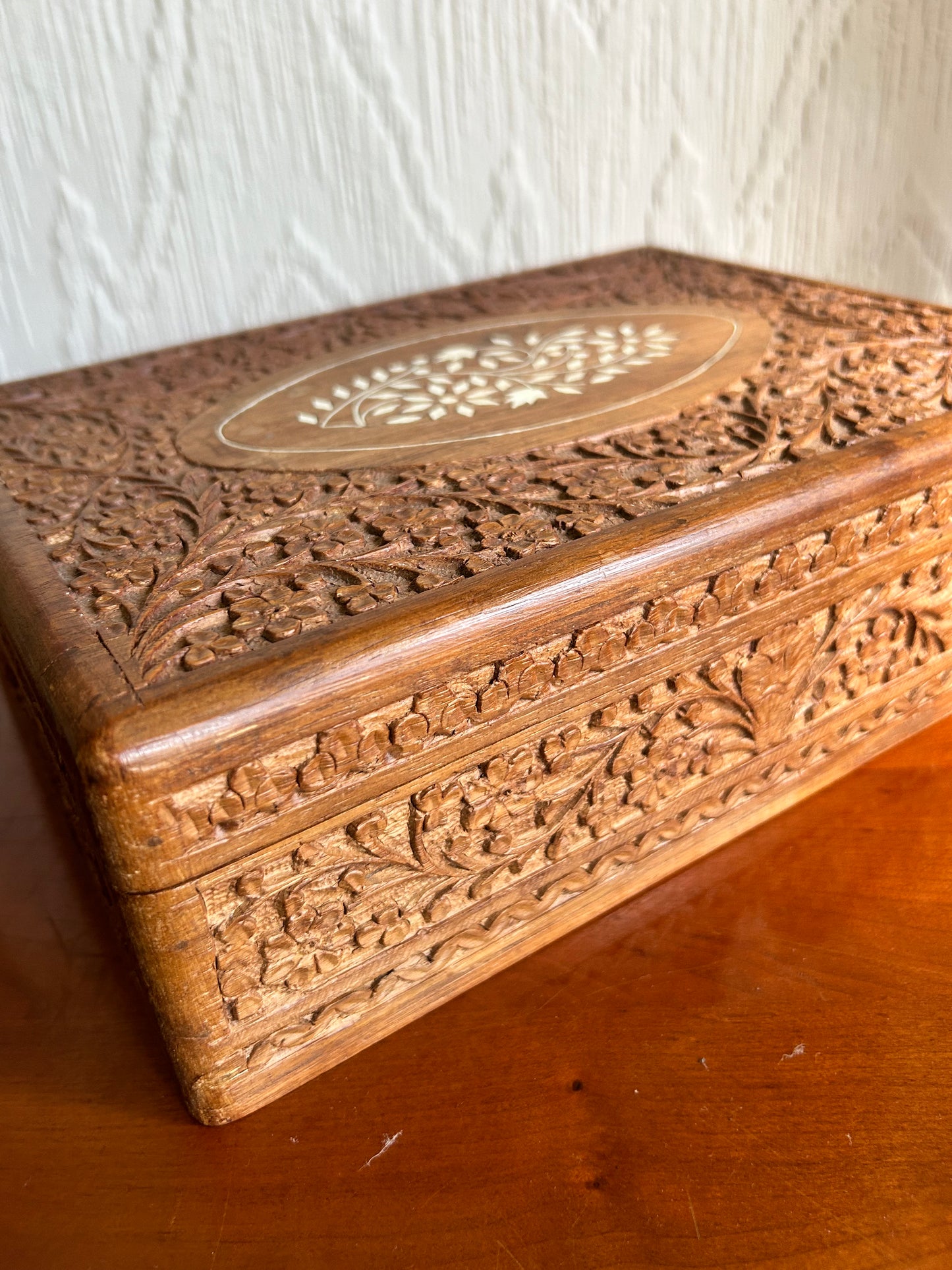 Carved Indian Wooden Jewellery Trinket Box Beautifully Carved Box Ideal Gift For Keeping Treasures in