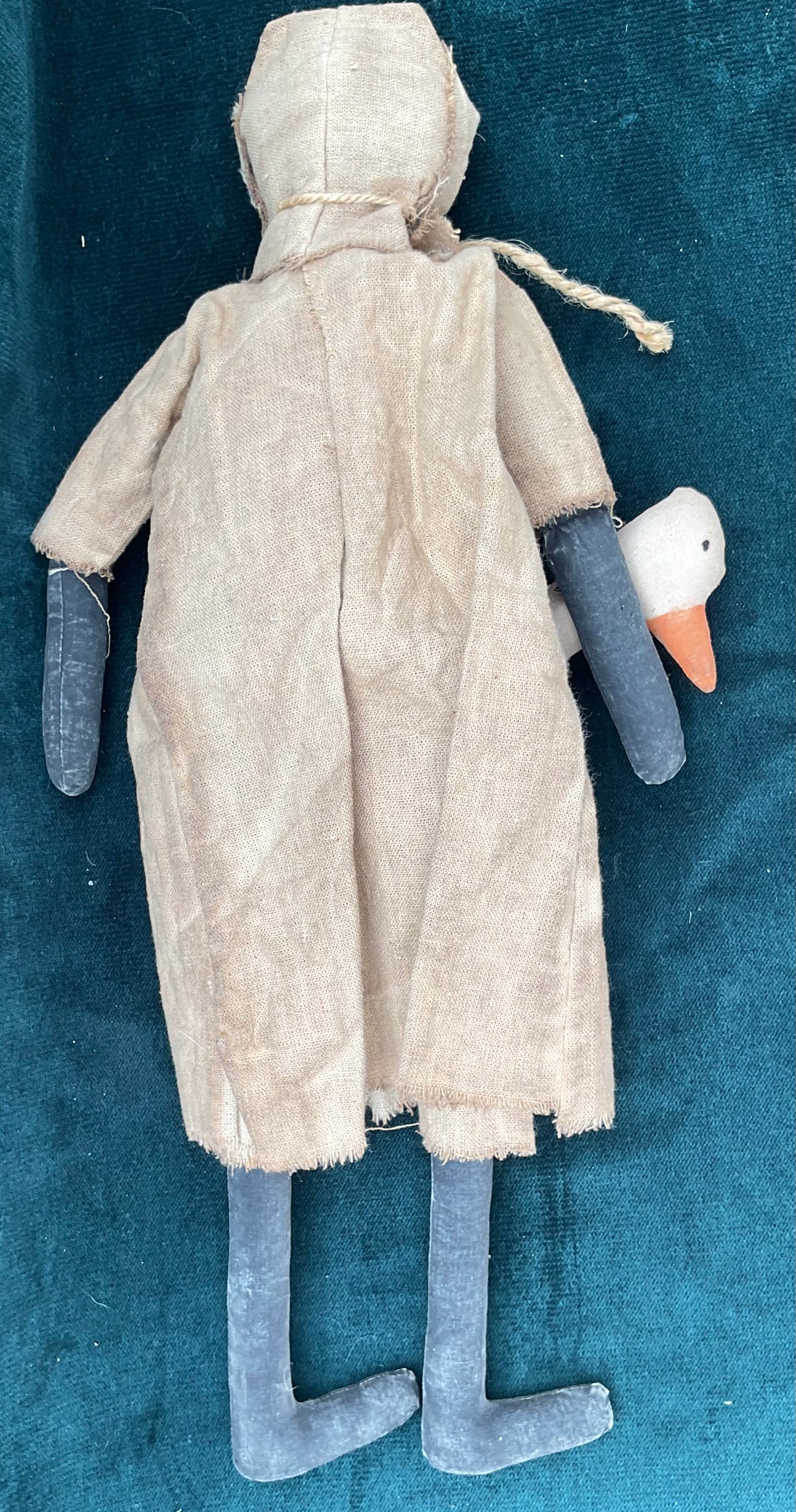 Antique American Folk Art Rag Doll with Goose | Primitive Americana Cloth Toy