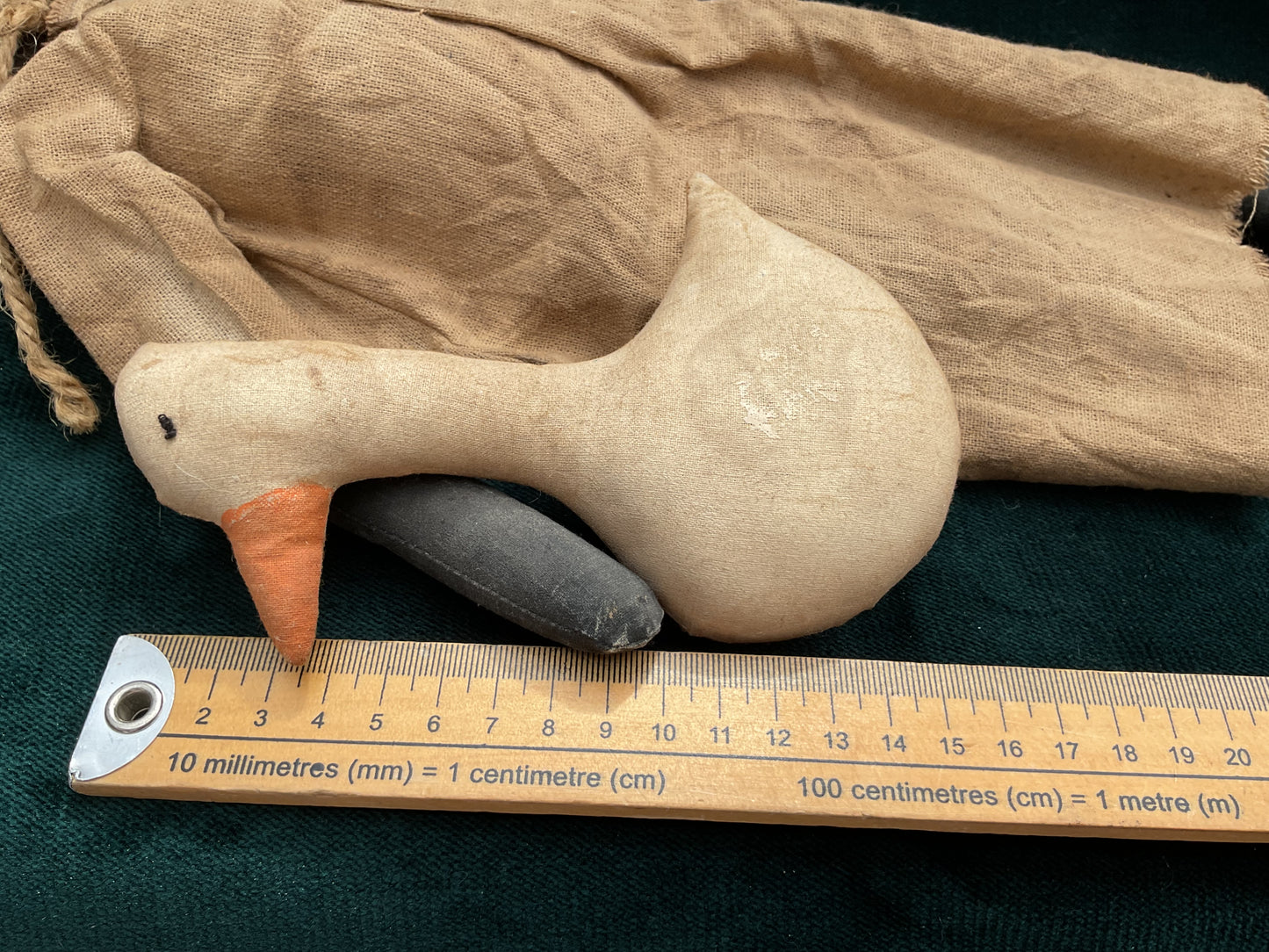 Antique American Folk Art Rag Doll with Goose | Primitive Americana Cloth Toy