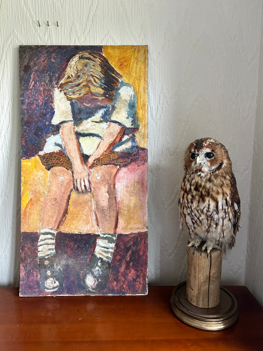 Oil on Board Painting of A Child Original Mid Century Art