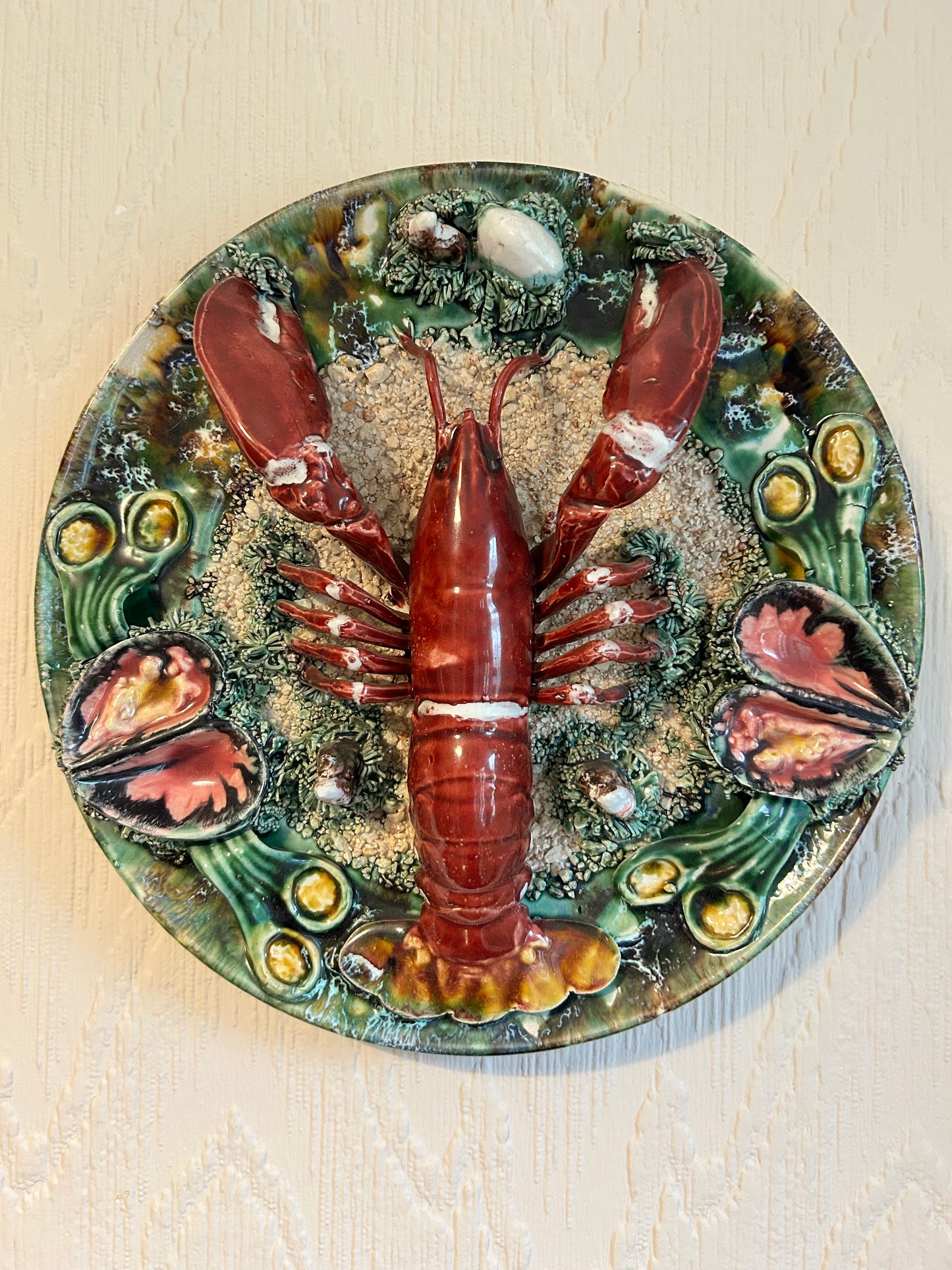 Palissy Style Majolica Lobster Plate Portuguese Ceramic Wall Plaque