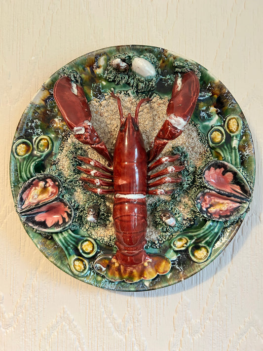 Palissy Style Majolica Lobster Plate Portuguese Ceramic Wall Plaque