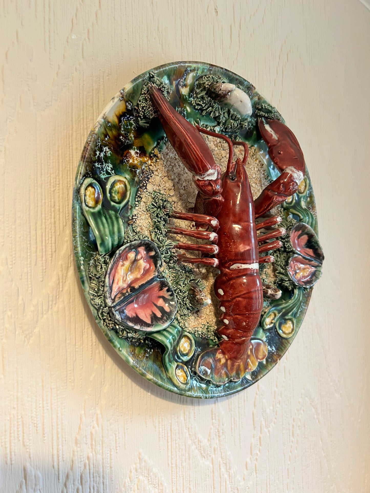 Palissy Style Majolica Lobster Plate Portuguese Ceramic Wall Plaque