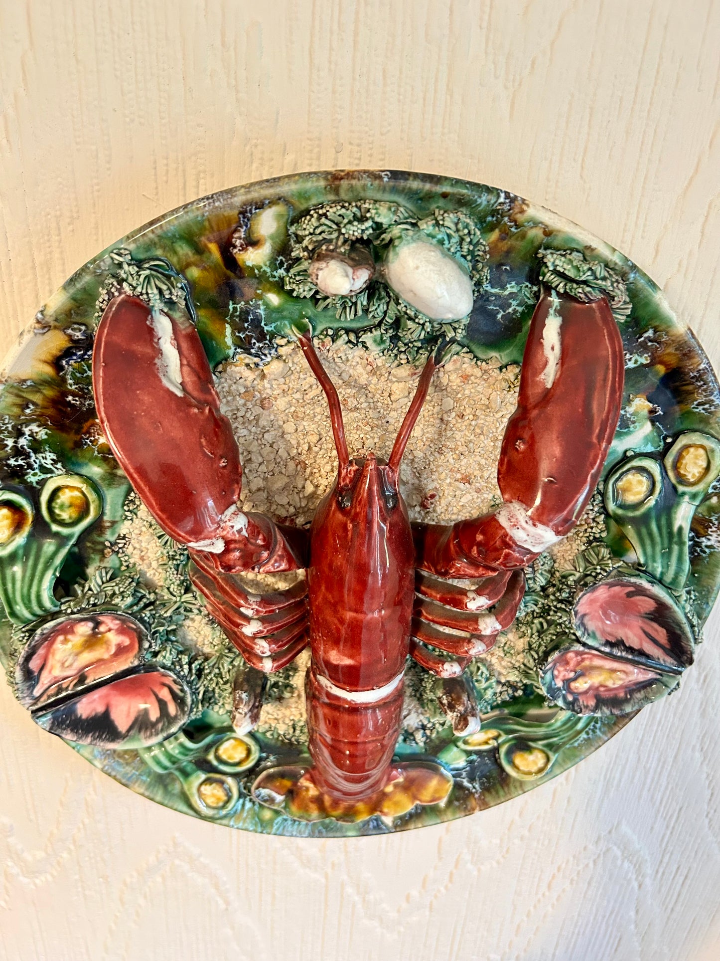 Palissy Style Majolica Lobster Plate Portuguese Ceramic Wall Plaque