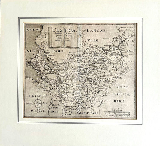 Christopher Saxton 1577 Map of Cheshire Camden Brittanica 1610 Print Date Mounted