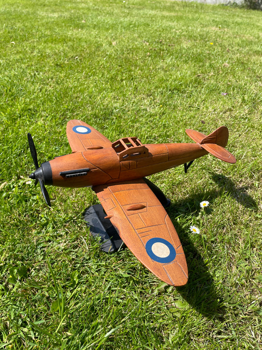 Vintage Spitfire Scratch Built Model Aeroplane on Stand, Mancave, Executive Toy, Desk Ornament Gif