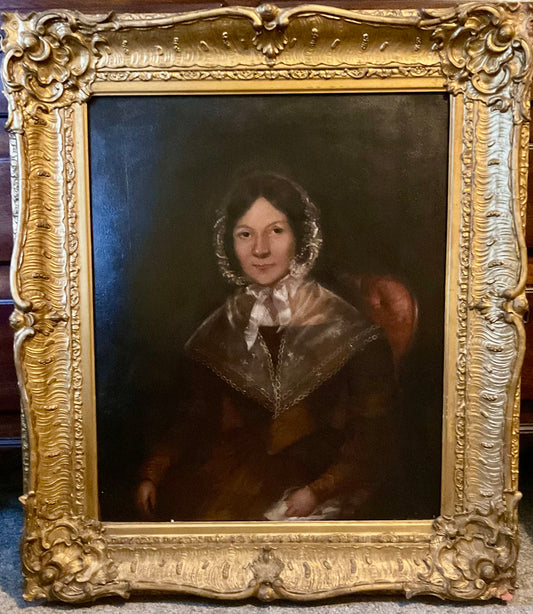 Antique Oil Painting Portrait Of a Lady Victorian British Art In A Stunning Antique Wood and Gilt Gesso Frame Large Painting