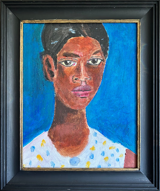 Portrait of A Young Black Woman Charming Naive Oil On Canvas Board