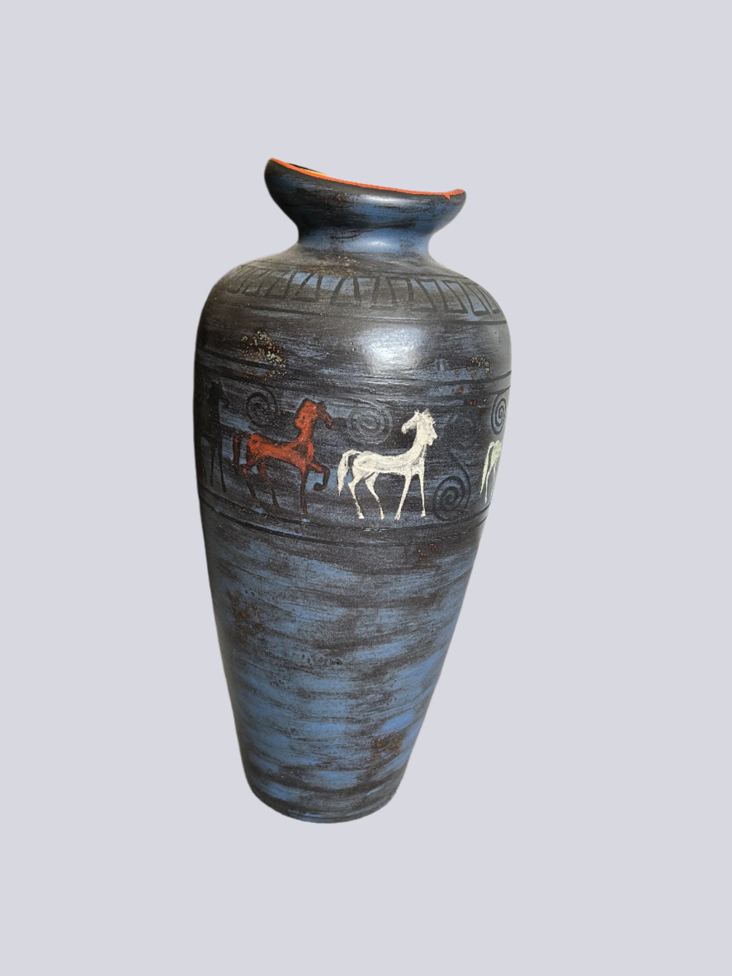 Hans Welling For Ceramano West Germany The Pergamon XXL Floor Vase With Ancient Greek Inspired Horse Decoration