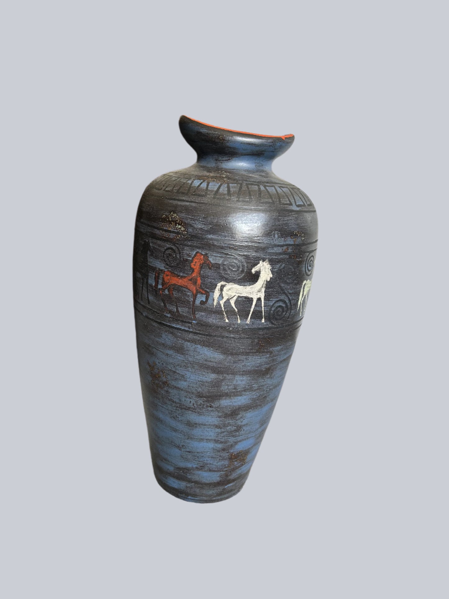 Hans Welling For Ceramano West Germany The Pergamon XXL Floor Vase With Ancient Greek Inspired Horse Decoration