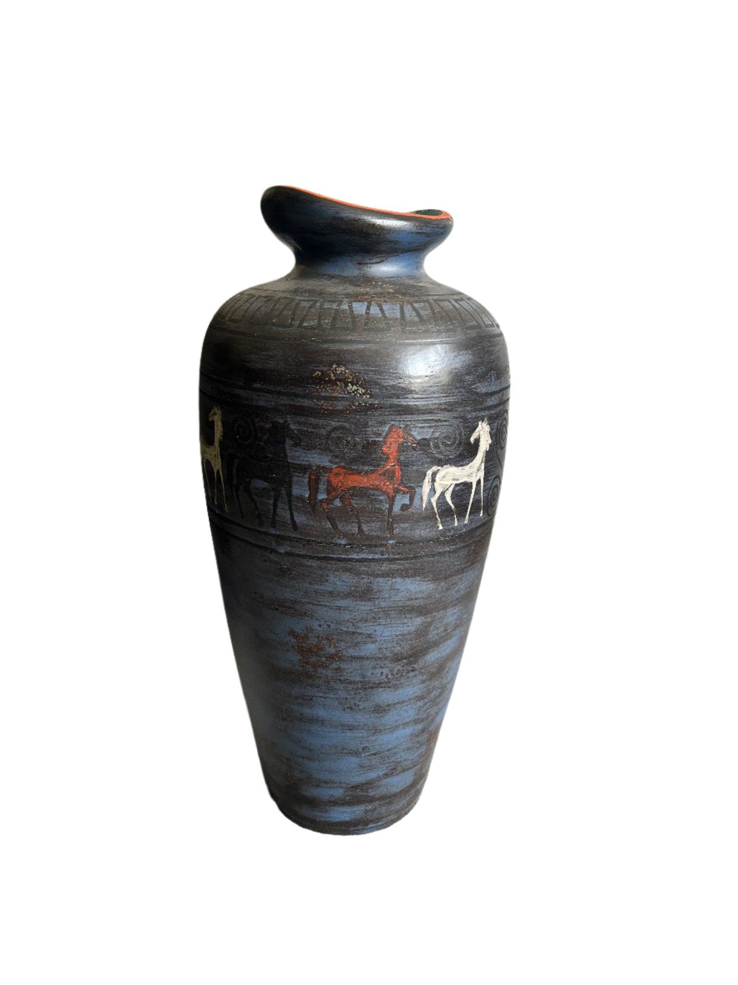 Hans Welling For Ceramano West Germany The Pergamon XXL Floor Vase With Ancient Greek Inspired Horse Decoration