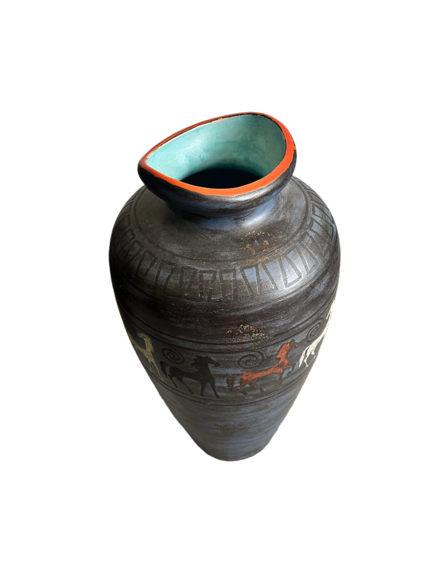 Hans Welling For Ceramano West Germany The Pergamon XXL Floor Vase With Ancient Greek Inspired Horse Decoration