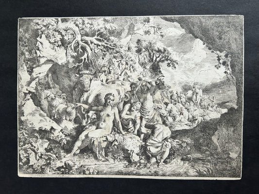 Nymphs Bathing in a Cave — Etching by Christian Wilhelm Ernst Dietrich (18th Century)