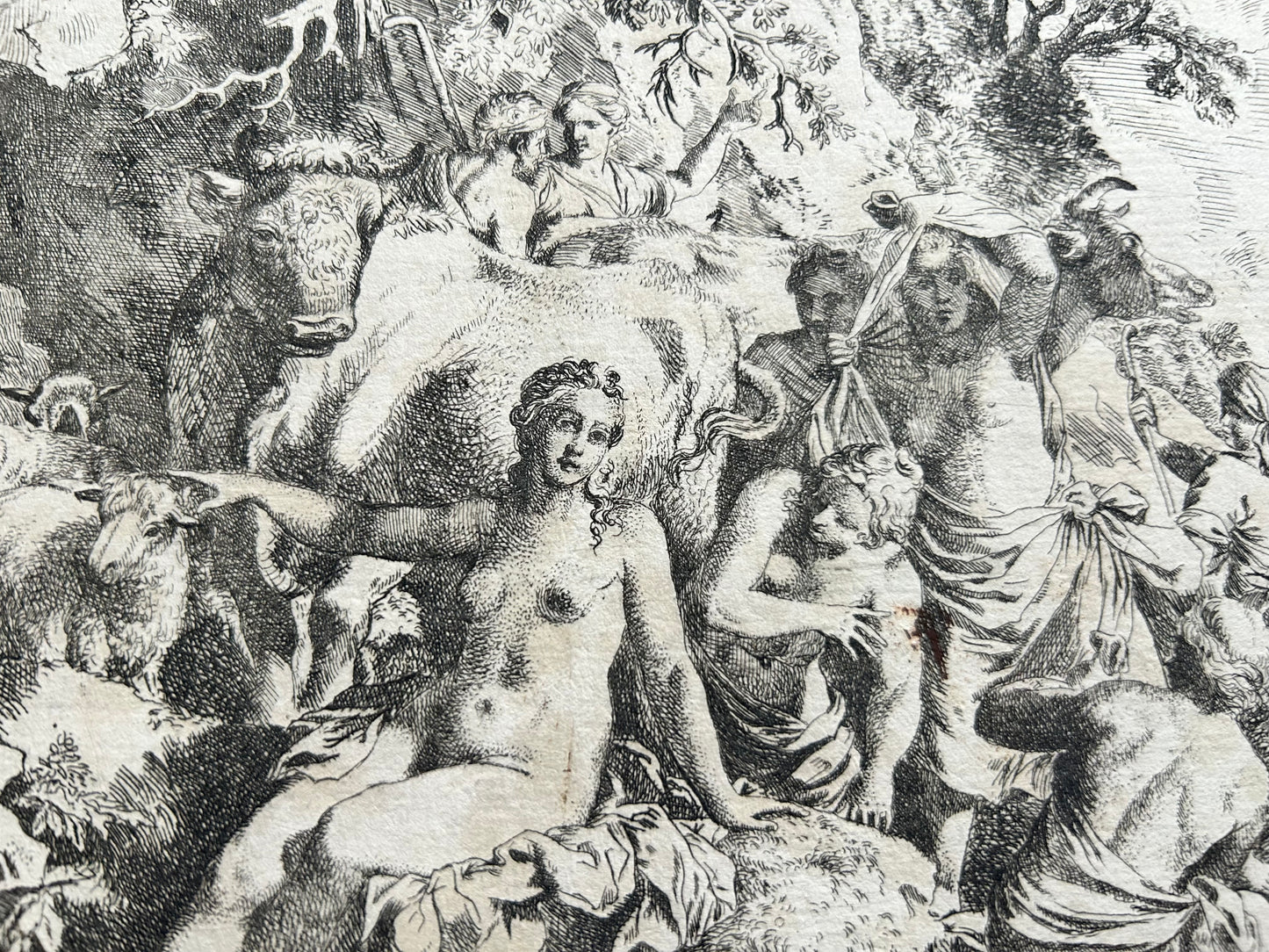 Nymphs Bathing in a Cave — Etching by Christian Wilhelm Ernst Dietrich (18th Century)