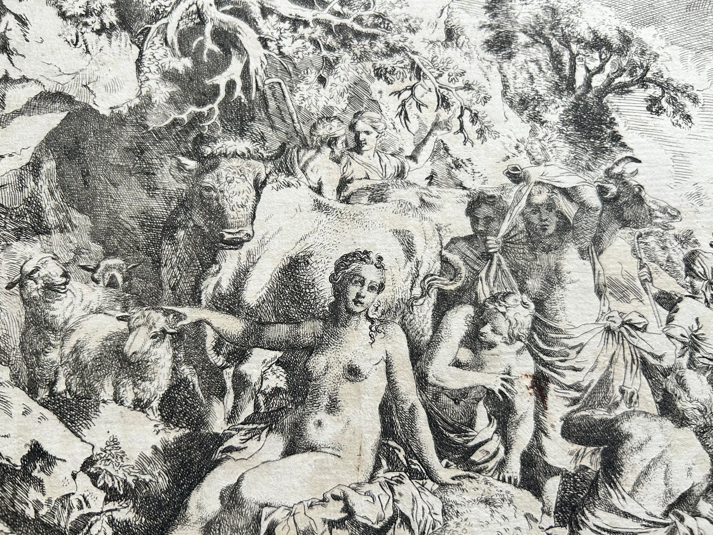 Nymphs Bathing in a Cave — Etching by Christian Wilhelm Ernst Dietrich (18th Century)