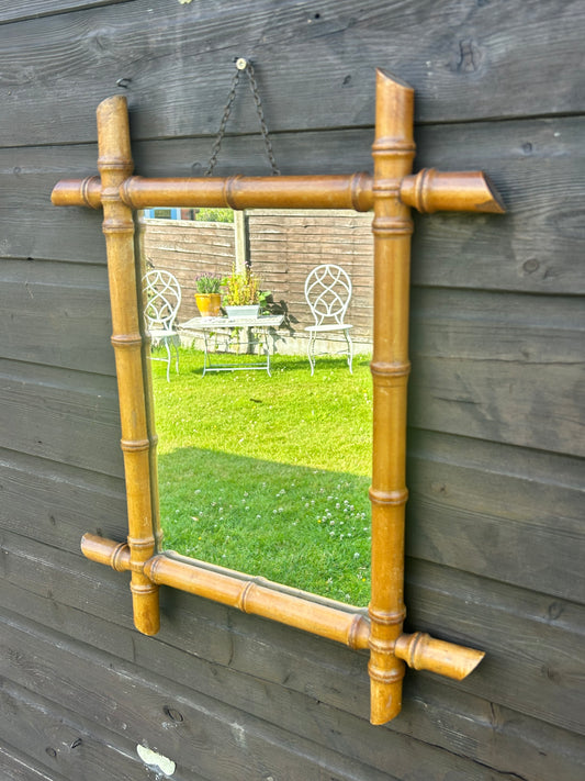 French Antique Mirror With Faux Bamboo Frame Beautiful Hanging Wall Mirror