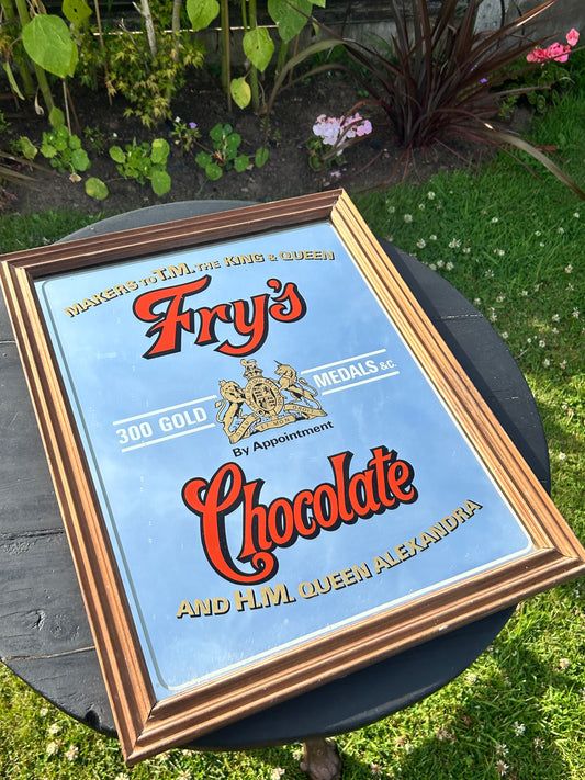 Fry’s Chocolate, Vintage Advertising Mirror, Reverse Painted Early 20th Century Shop Display wall Mirror