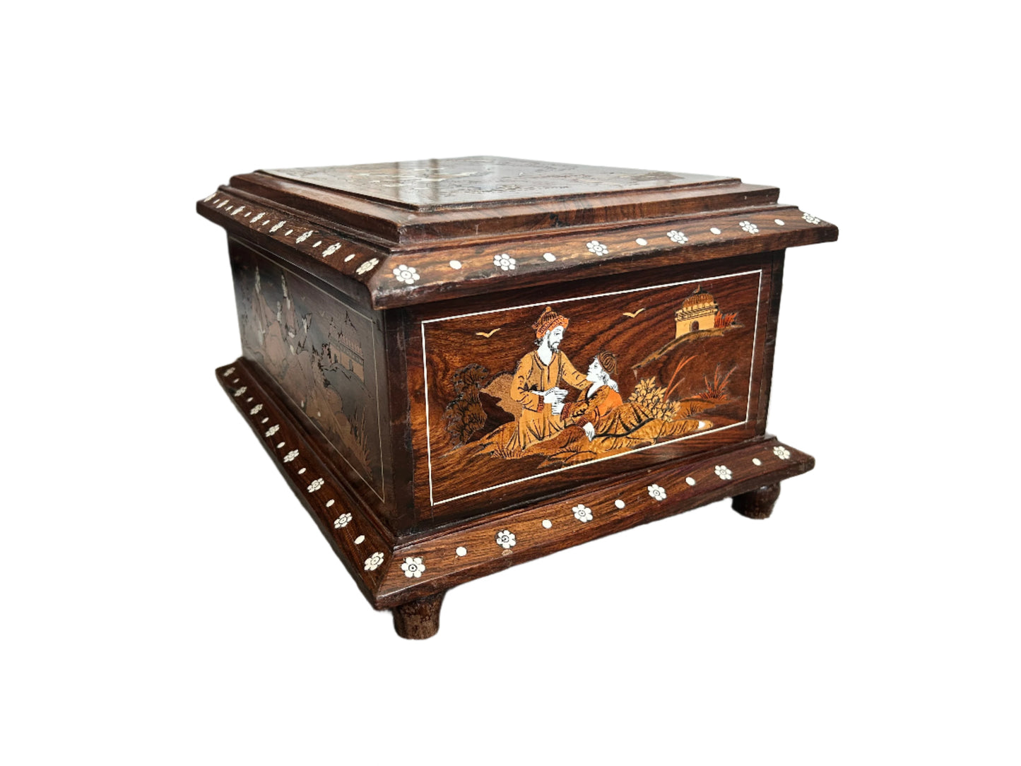Hand-Painted Indian Wooden Jewelry Box with Inlay – Decorative Keepsake or Storage Chest