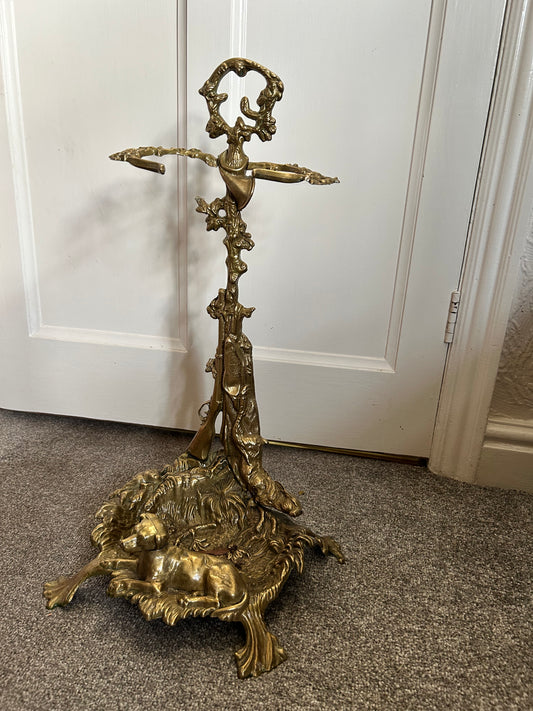 Antique Brass Umbrella or Walking Stick Sound With a Dog and Game Hunting Theme