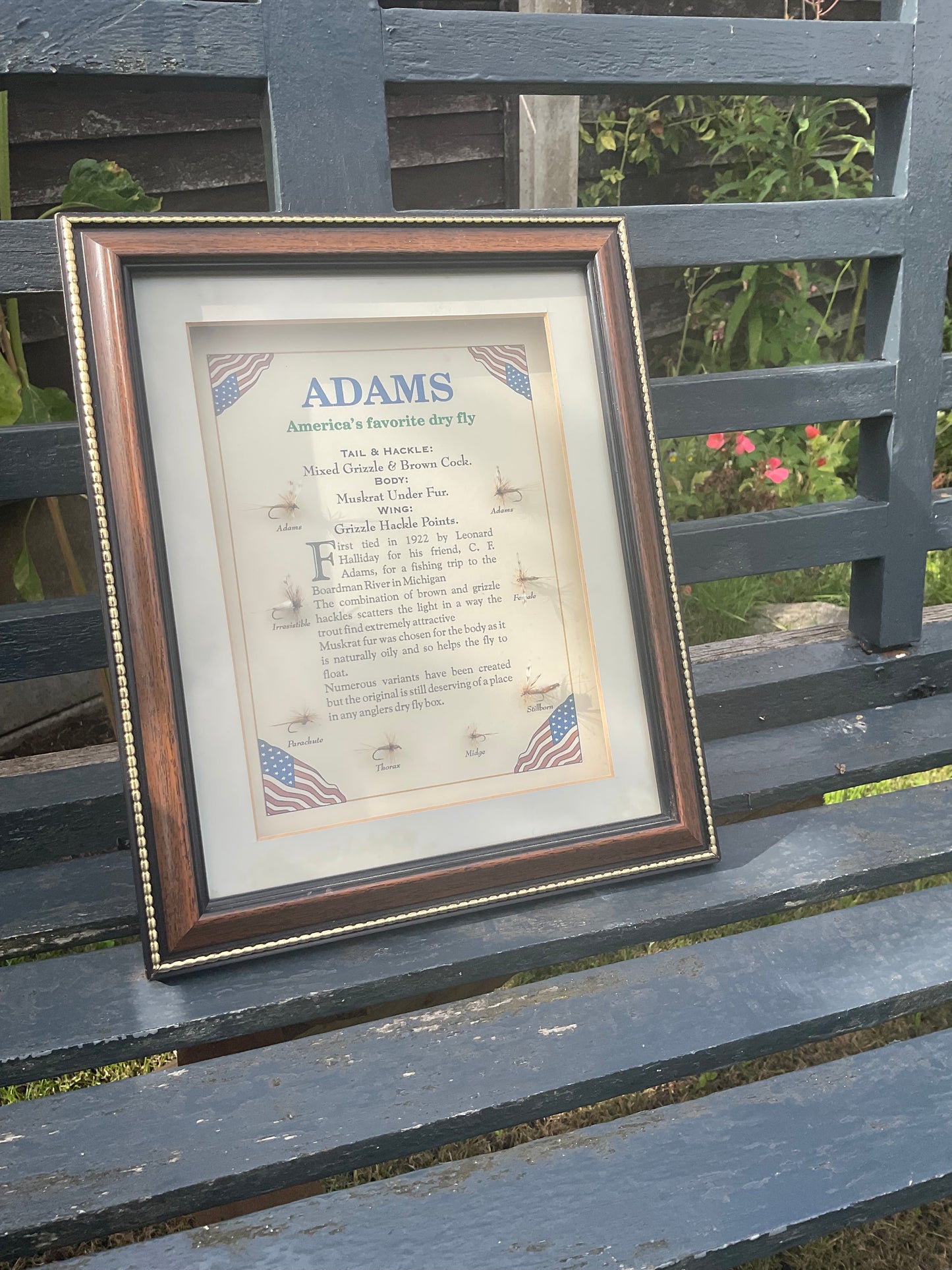 Fly Fishing Flies Adam’s Americas Favourite Dry Fly Framed Diplay Advertising Sample Board Framed and Glazed