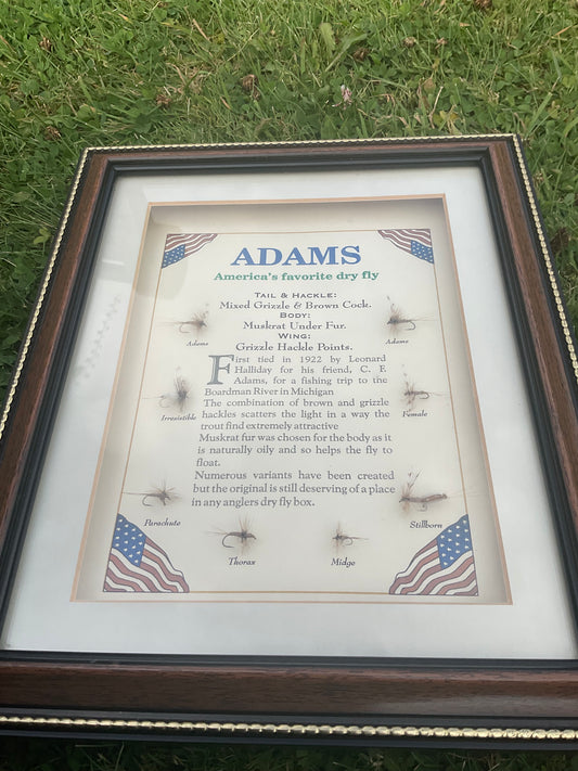 Fly Fishing Flies Adam’s Americas Favourite Dry Fly Framed Diplay Advertising Sample Board Framed and Glazed