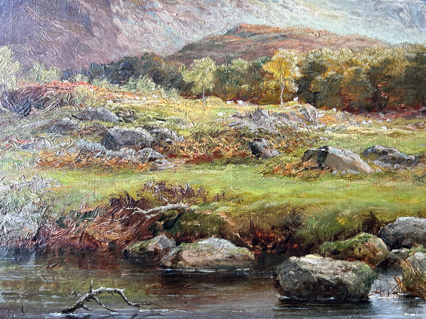 Antique Victorian Oil Painting – Charles Stuart Landscape Art, Royal Academy 1892