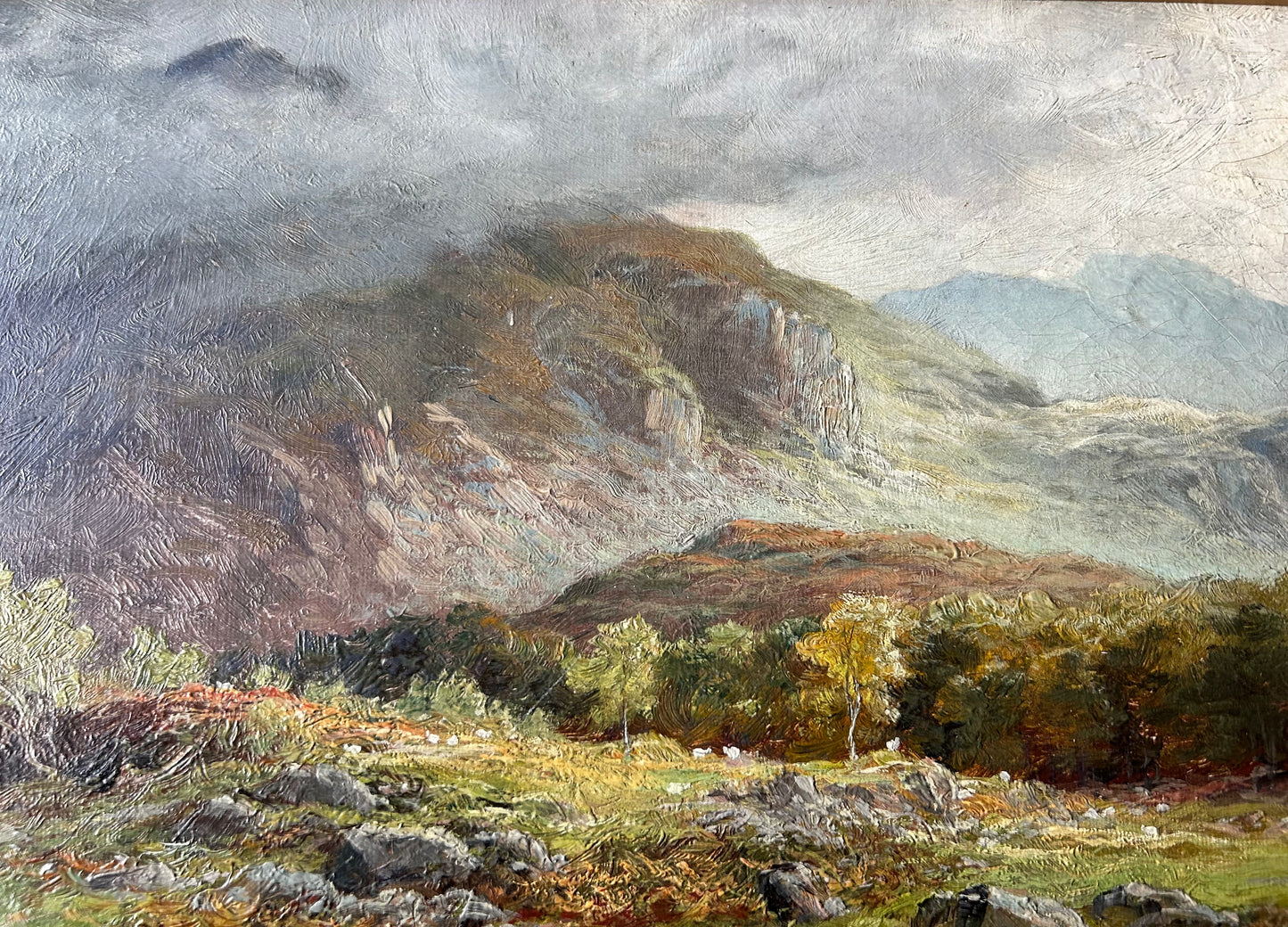 Antique Victorian Oil Painting – Charles Stuart Landscape Art, Royal Academy 1892