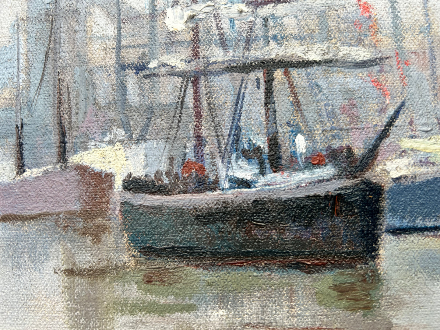 Vintage Oil Painting London Tall Ships On The Thames With Tower Bridge Charles Smith FRSA