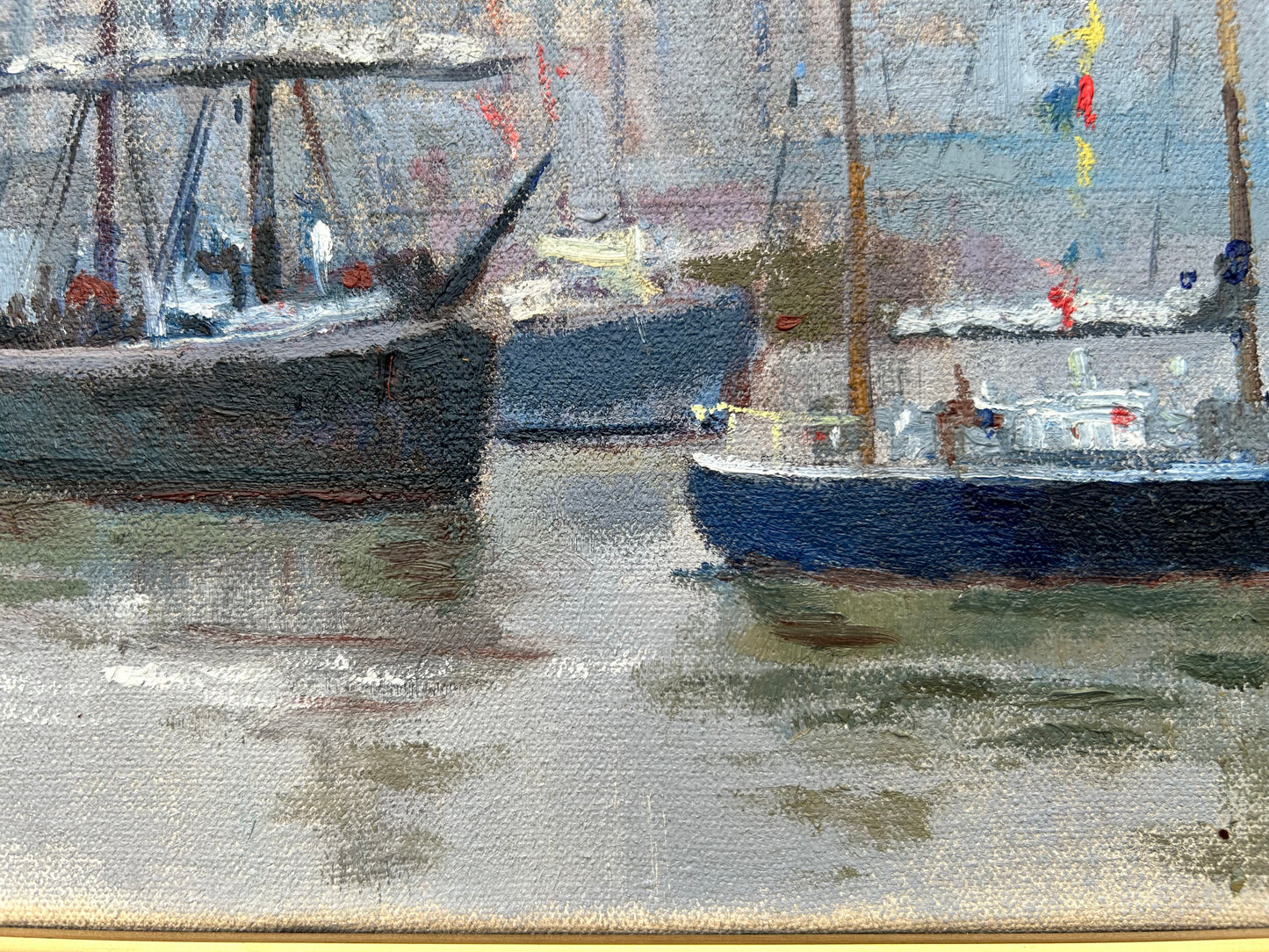 Vintage Oil Painting London Tall Ships On The Thames With Tower Bridge Charles Smith FRSA