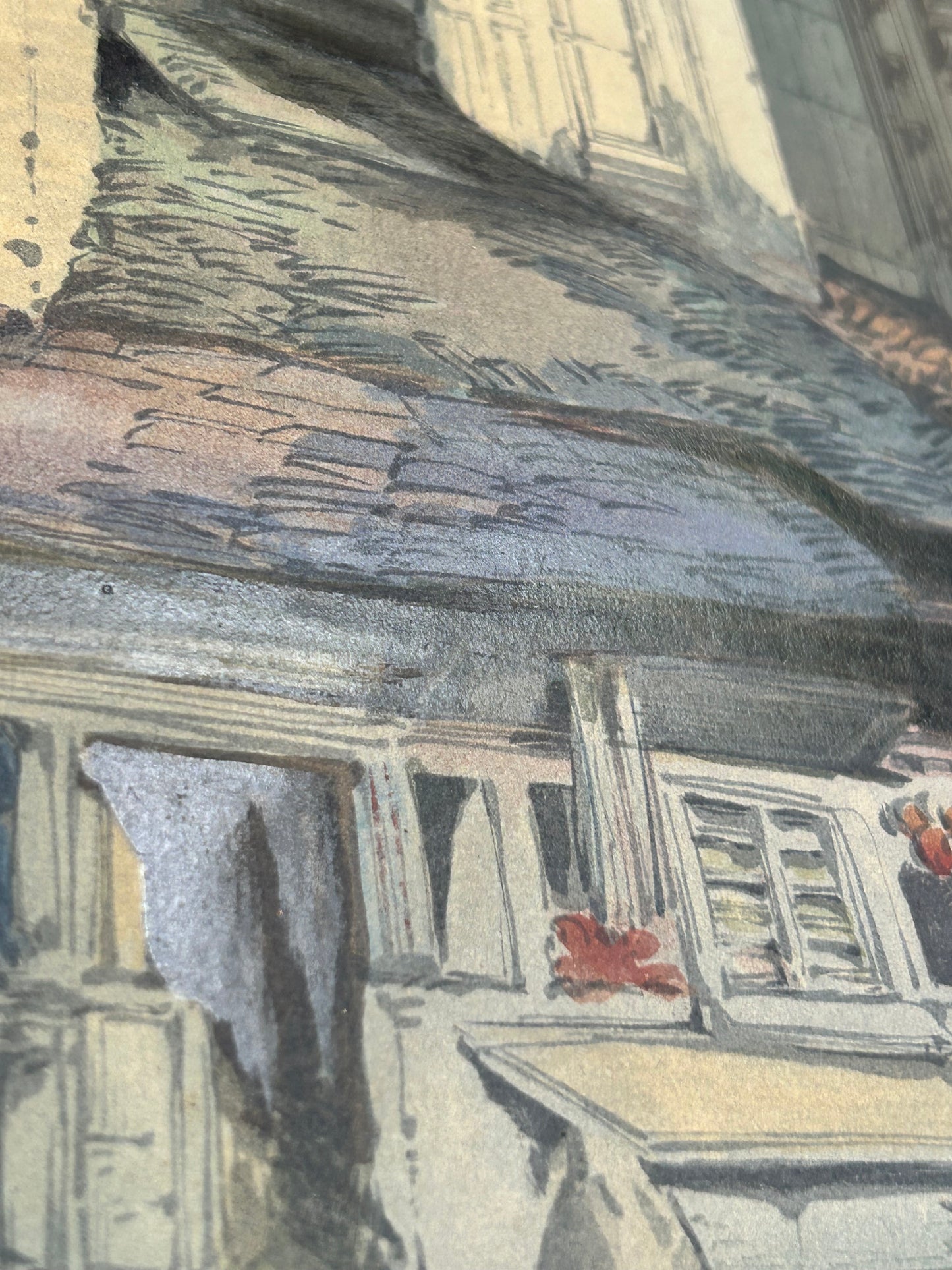 William Callow Antique Watercolour Painting Caen France Englise St. Saveur With Market And Figures Signed