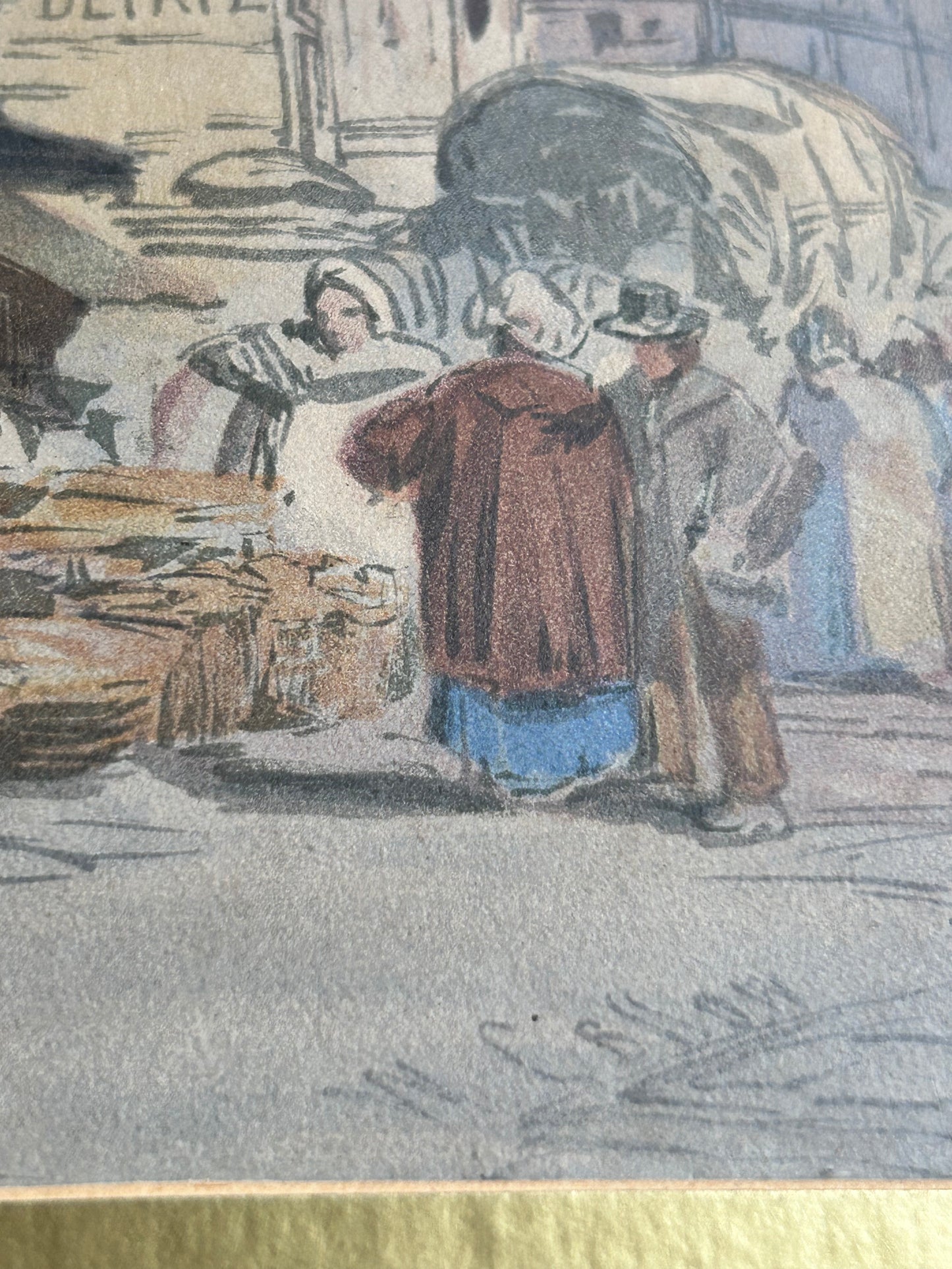 William Callow Antique Watercolour Painting Caen France Englise St. Saveur With Market And Figures Signed