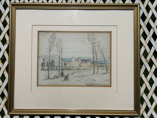 Herbert Hughes Stanton RA (1870–1937) Original Sketchbook Drawing – Spanish Countryside Scene, Pastel & Pencil on Paper, COA Included Framed