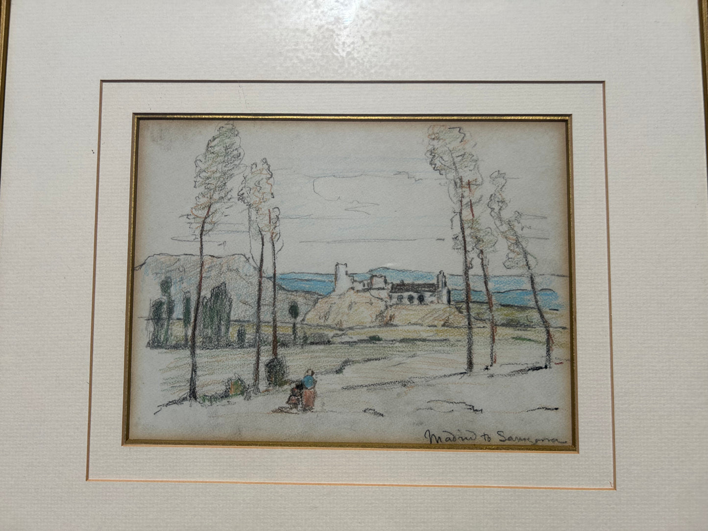 Herbert Hughes Stanton RA (1870–1937) Original Sketchbook Drawing – Spanish Countryside Scene, Pastel & Pencil on Paper, COA Included Framed