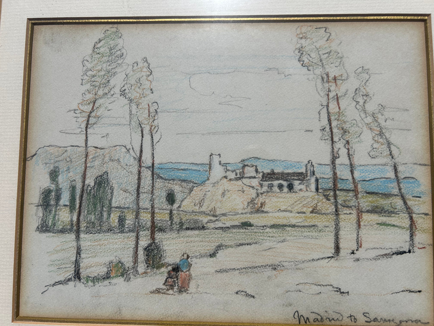 Herbert Hughes Stanton RA (1870–1937) Original Sketchbook Drawing – Spanish Countryside Scene, Pastel & Pencil on Paper, COA Included Framed