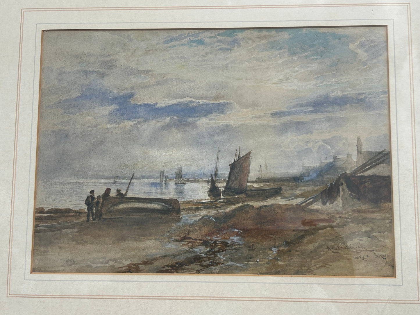 Alexander Ballingall Watercolour Painting “Largo Shore” Antique Scottish Coastal Seascape Framed Original c.1900