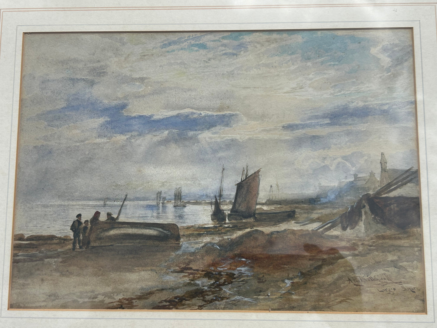 Alexander Ballingall Watercolour Painting “Largo Shore” Antique Scottish Coastal Seascape Framed Original c.1900