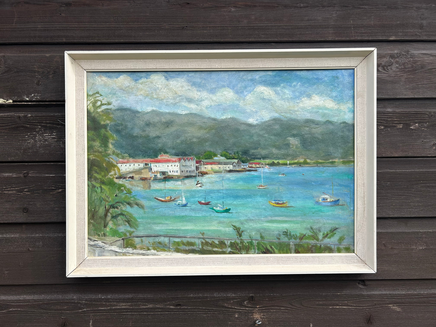 Vintage oil painting Of Montego Bay In Jamaica Double sided