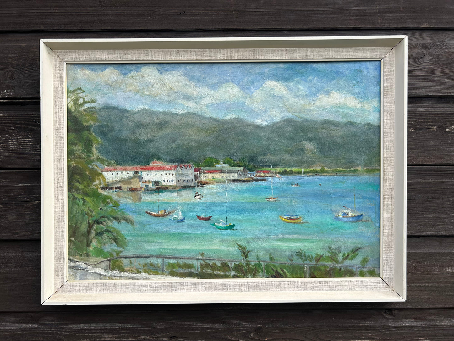 Vintage oil painting Of Montego Bay In Jamaica Double sided