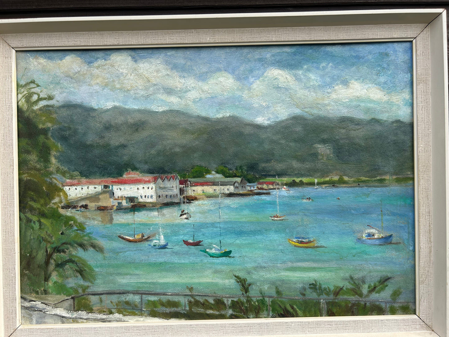 Vintage oil painting Of Montego Bay In Jamaica Double sided