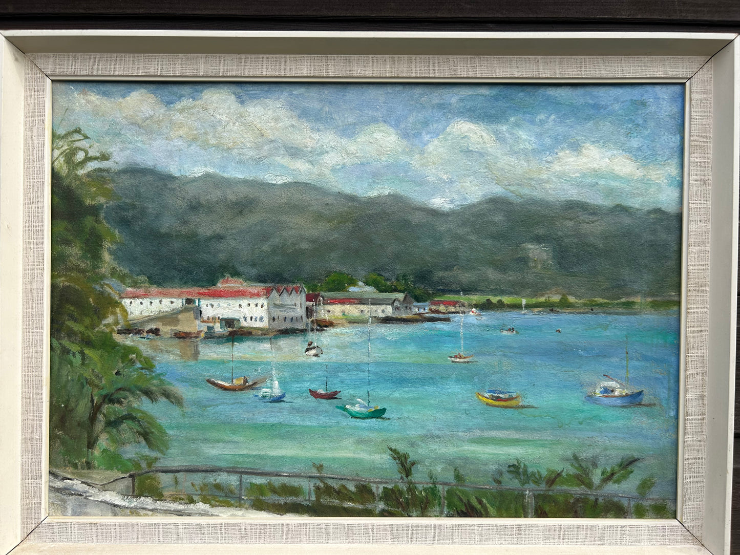 Vintage oil painting Of Montego Bay In Jamaica Double sided