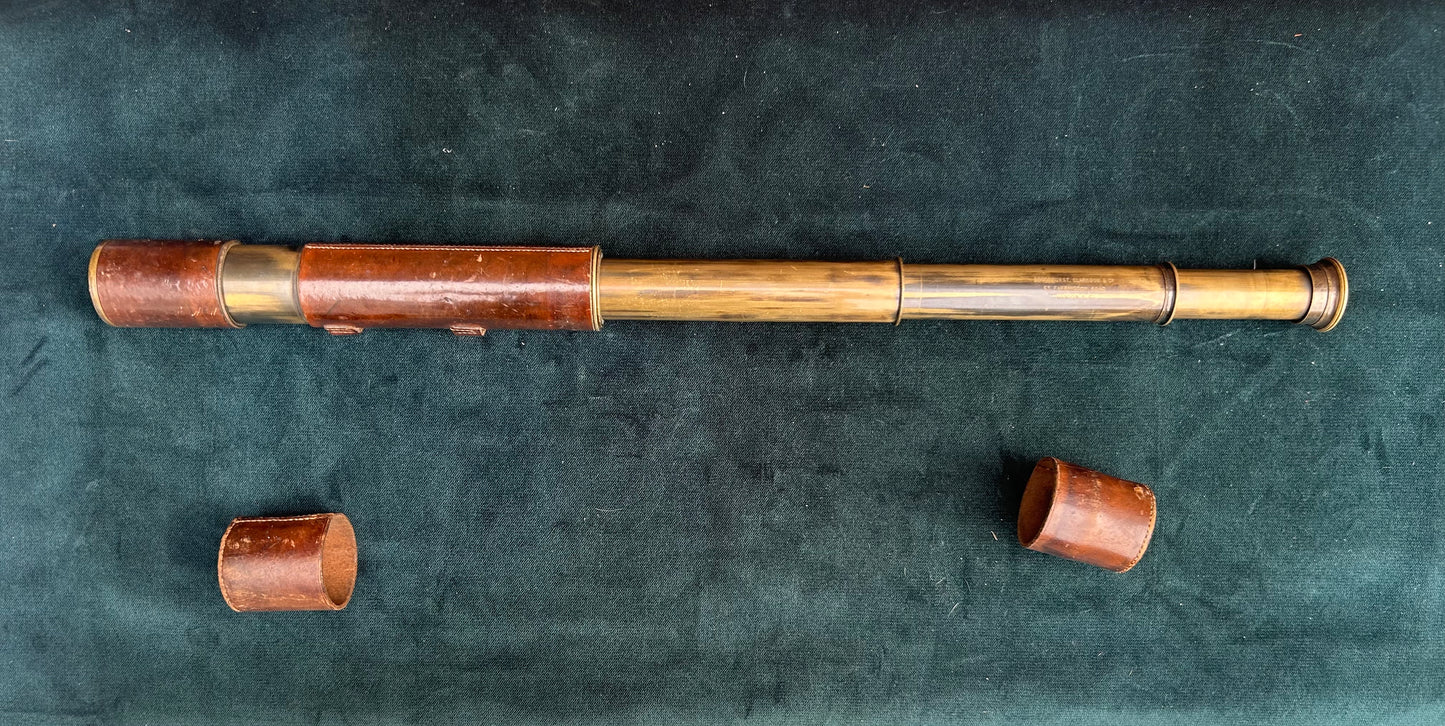 Broadhurst Clarkson & Co Vintage Brass and Leather Telescope 4 Draw Antique