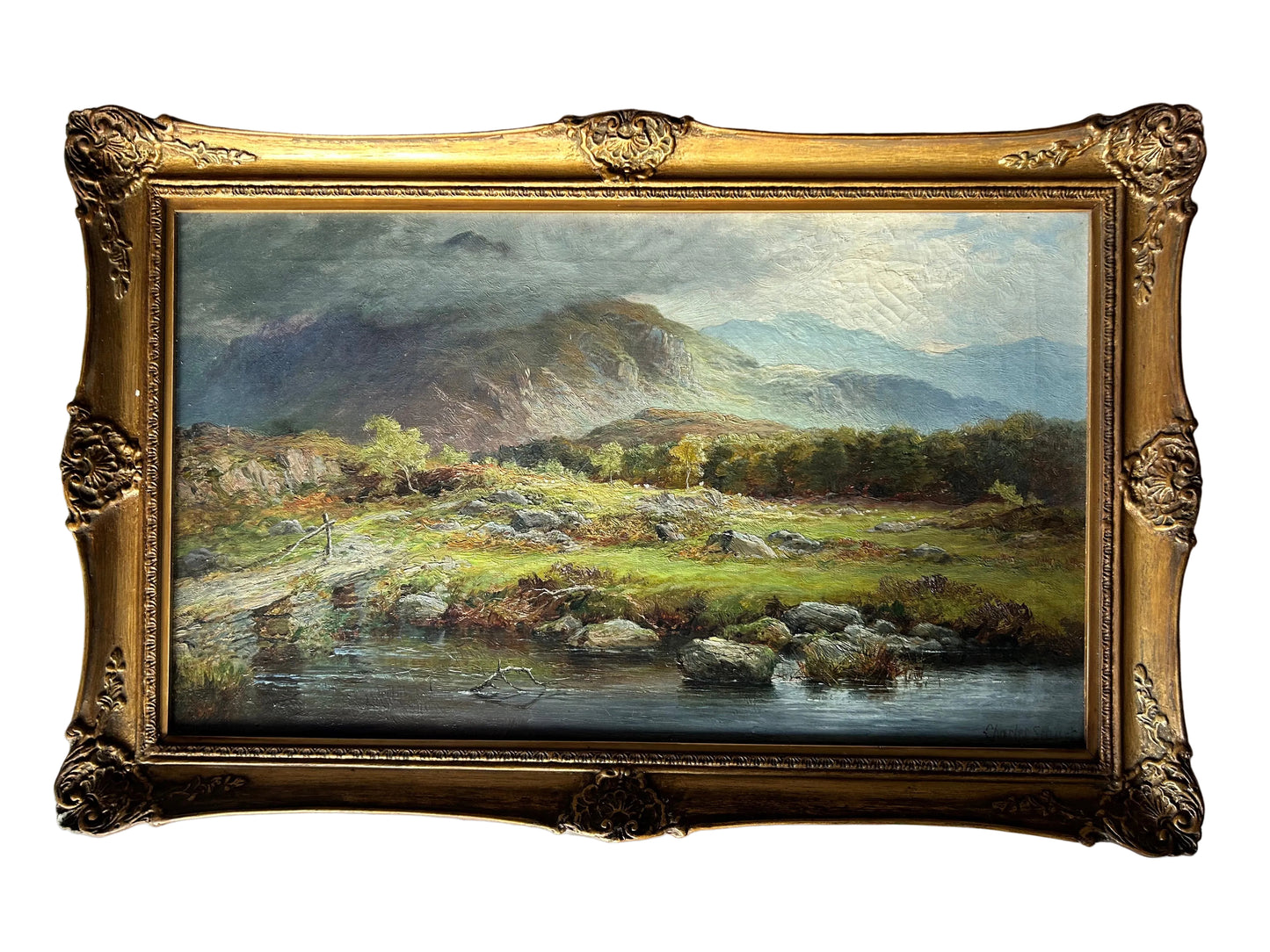 Antique Victorian Oil Painting – Charles Stuart Landscape Art, Royal Academy 1892